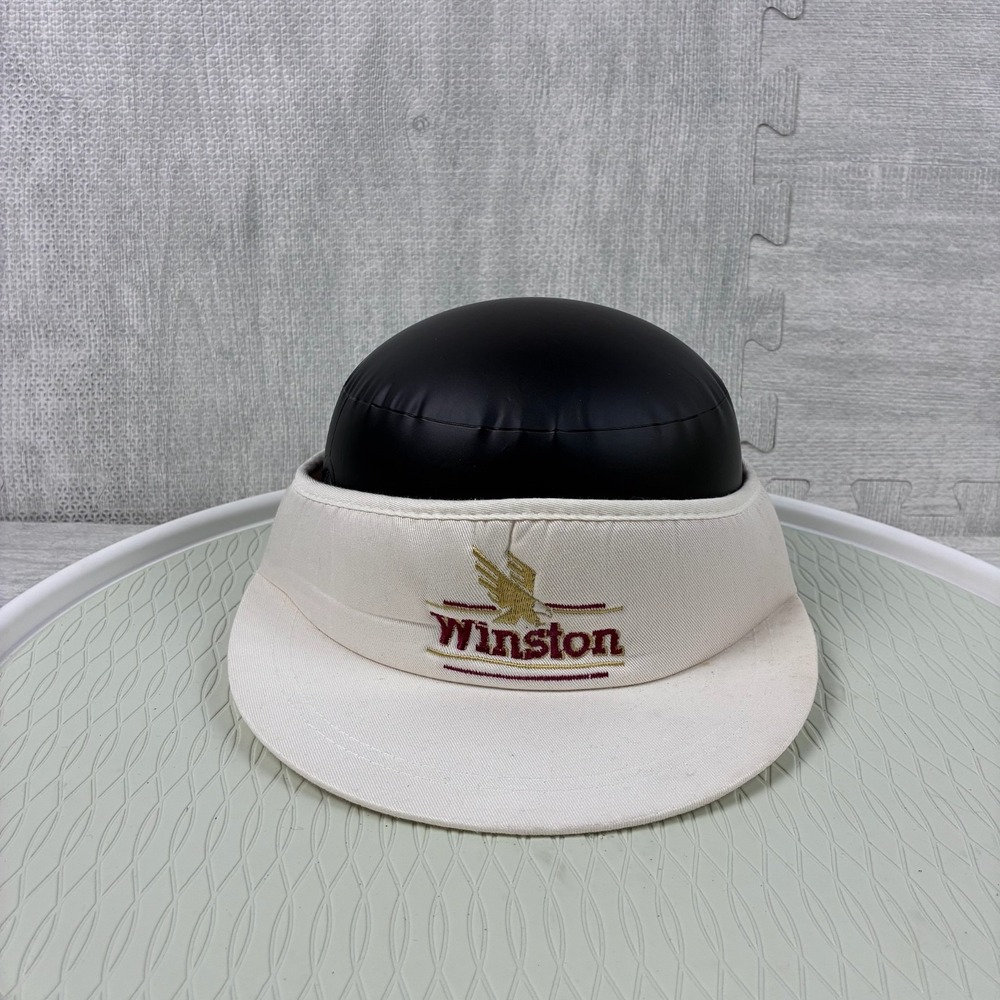 Vintage Winston Racing Visor Hat‎ Cap Mens White Red Embroidered Logo Eagle